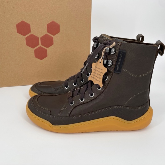 Vivobarefoot Gobi Boots | Brown Bracken Leather Lace Up Shoes - Picture 3 of 9